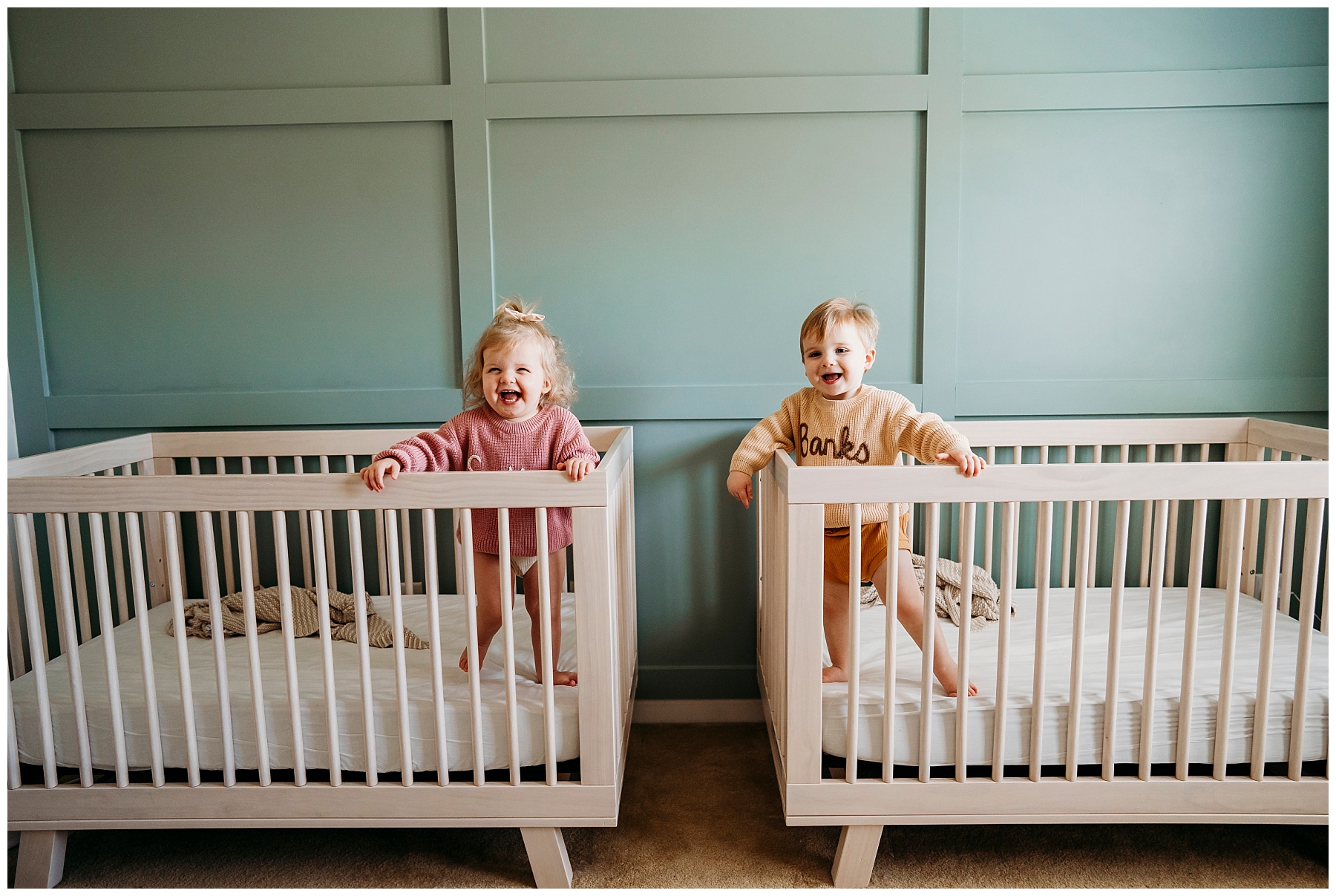 Twins, in-home milestone session, 18 month old twins